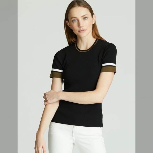AETHER WS1951 SHORT SLEEVE RIBBED CREW SWEATER ONYX BLACK - Picture 1 of 15